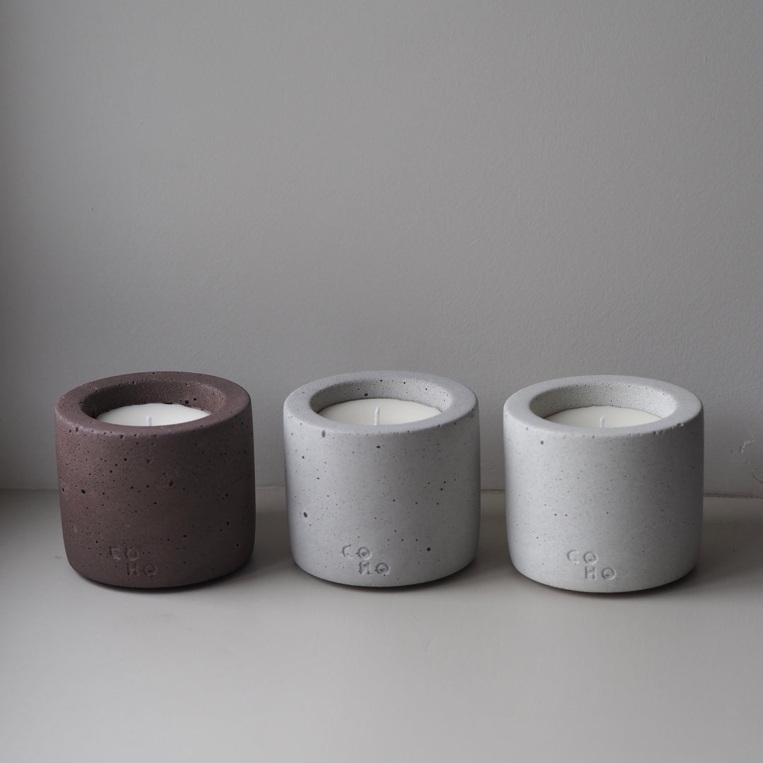 handmade small concrete candle vessel